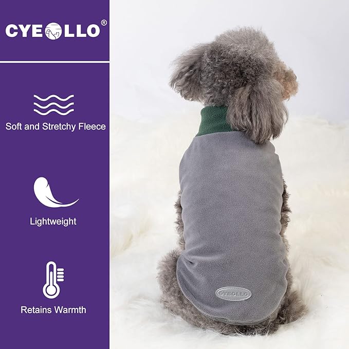 cyeollo 2 Pack Fleece Dog Sweaters for Small Dogs Reflective Doggie Vest Pullover Sweatshirt Stretchy Pet Jacket Small Dog Clothes Boy Coats Size L Green & Grey
