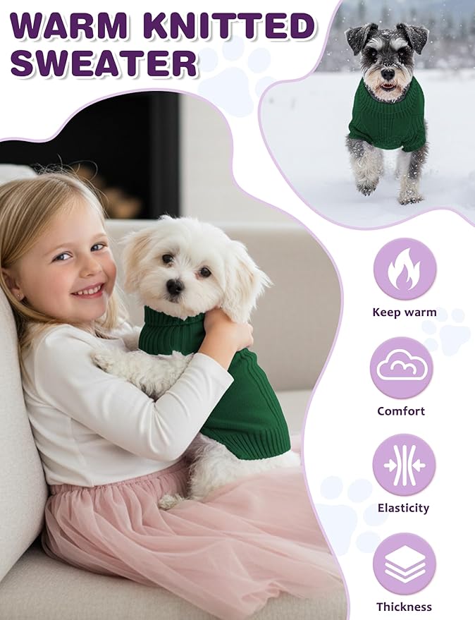Dog Sweaters for Small Medium Large Dog, Classic Turtleneck Pet Clothes Warm Thermal Doggy Winter Coat, Thick Double Knitting Collar Pullover Cold Weather Puppy Jacket for Indoor & Outdoor Wear