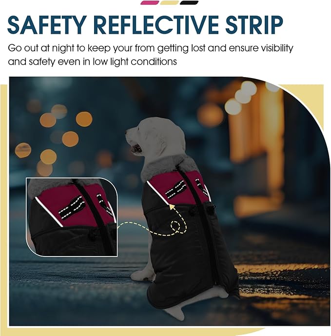 ROZKITCH Dog Jacket for Cold Weather, Dog Coat for Autumn Winter with Turtleneck, Pet Clothes with Adjustable Buckles, Soft Warm Pet Clothing with Reflective Strip for Medium Large Dogs Black 4XL