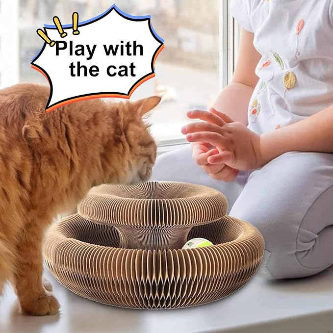 Kitty Curls Cat Toy,Foldable Magic Organ Toy,Cat Scratcher Board with Ball | Foldable Recyclable Cat Accordion Toy for Indoor Cat Playing,Interactive Scratch Pad