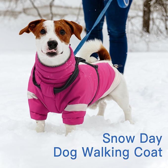 XL Winter Coat for Medium Dogs,Reflective Harness Built in | Turtleneck Dog Snowsuit with Sleeves for Snow Day Keep Warm,Outdoor Activities Water-Repellent & Windproof Jacket (Rosered)