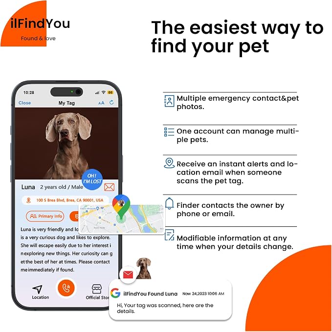 Personalized Dog Collar with QR Code Dog Tag, Red S | Anti-lost, 1000D nylon, reflective, padded, XS-L(8"-24"), QR buckle shares lost pet profile, location alerts when scanned
