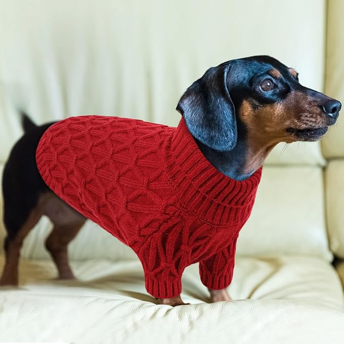 Small Dog Sweater, Dog Sweaters for Small Dogs Girl, Doggy Thermal Knitted Winter Sweater Pet Clothes Doggie Turtleneck Sweatshirts Puppy Outfits, Red S