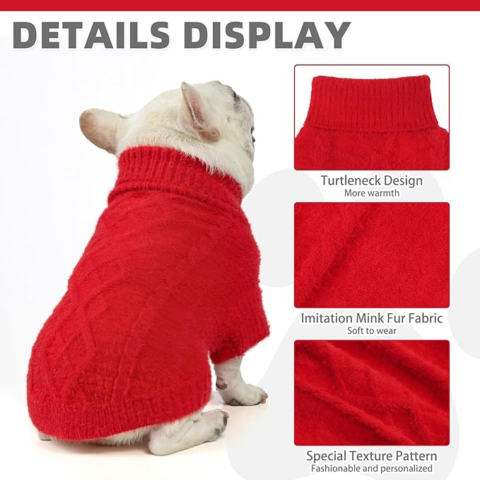 KOOLTAIL Dog Sweater, Fuzzy Thick Super Soft Warm Dog Christmas Sweater Turtleneck Pullover for Cold Weather, Knitted Fleece Pet Fall Clothes Coats for Small Medium Large Dogs Girls Boys, Red SM