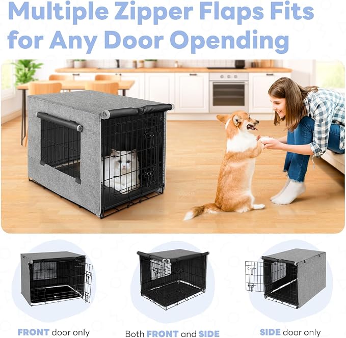Seiyierr Dog Crate Cover - Kennel Cover Fit for 24 Inch Dog Crate, Double Door Polyester Crate Cover for Wire Dog Crate Indoor Outdoor Protection, Grey