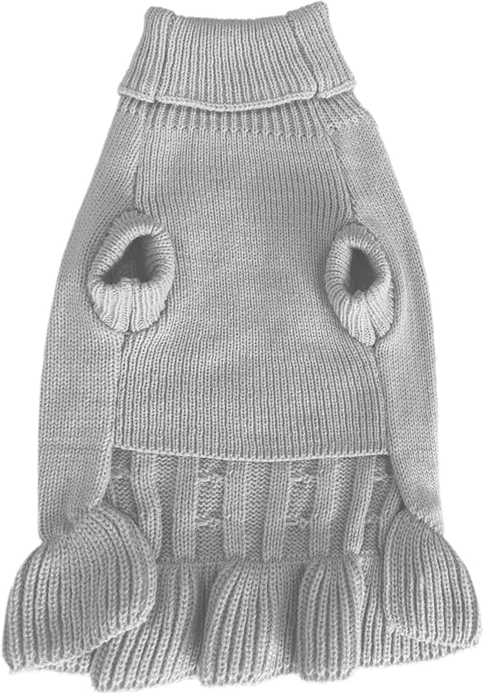 CHBORCHICEN Small Dog Sweaters Knitted Pet Cat Warm Dog Sweatshirt Winter Clothes Kitten Puppy Sweater (M, Dress-Grey)