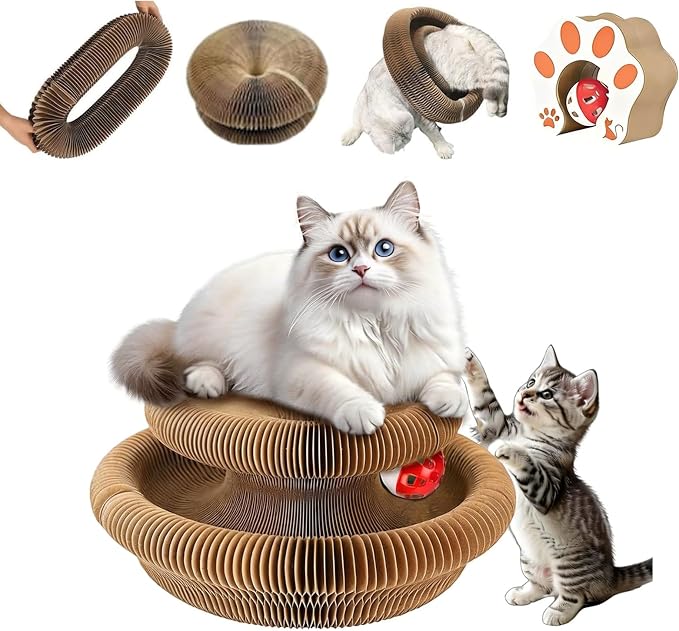 Kitty Curls Cat Toy,Foldable Magic Organ Toy,Cat Scratcher Board with Ball | Foldable Recyclable Cat Accordion Toy for Indoor Cat Playing,Interactive Scratch Pad