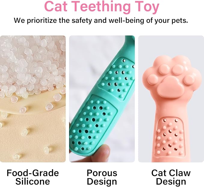 Cat Teething Toy, Cute Cat Paw Kitten Chew Toys for Cat Dental Care, Cat Treat Dispenser Toy for Kitten Chewing, Kicking and Boredom Releasing, Pet Puzzle Toys for Indoor Cats (Green-1 PCS)