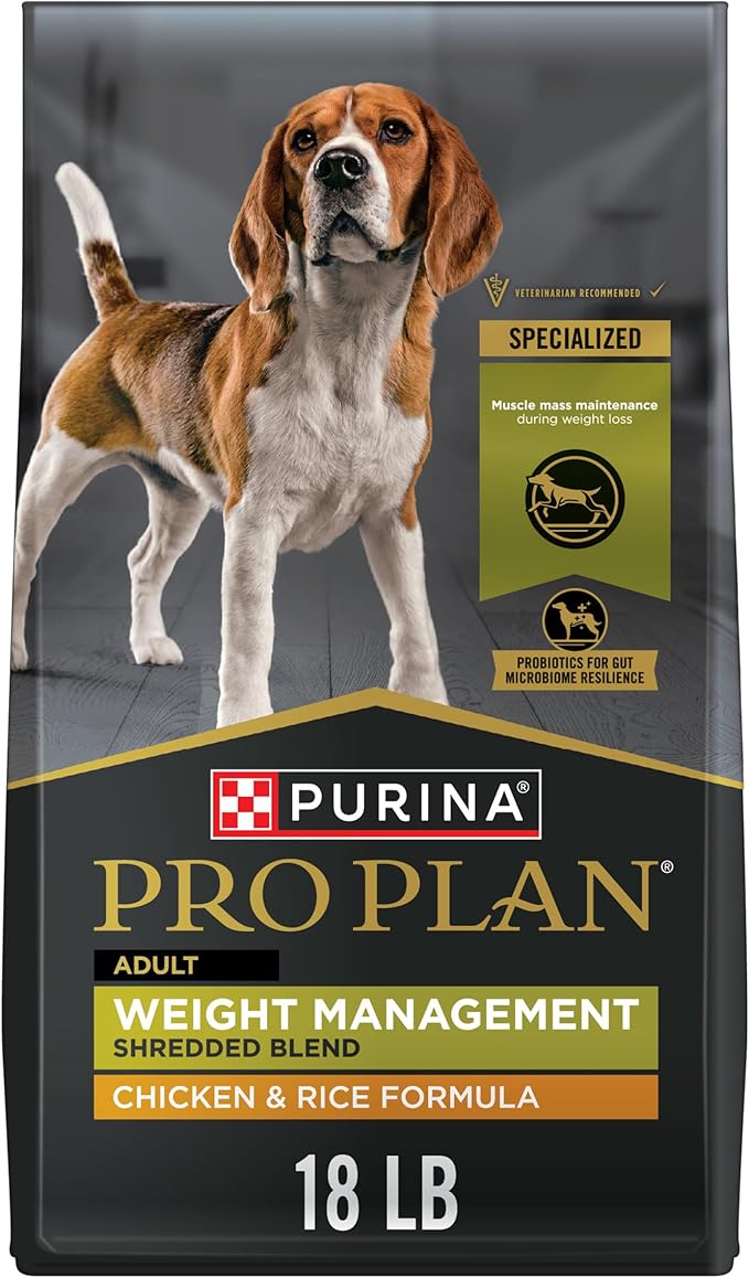 Purina Pro Plan Weight Management Dog Food Dry, Shredded Blend Chicken and Rice Formula - 34 lb. Bag