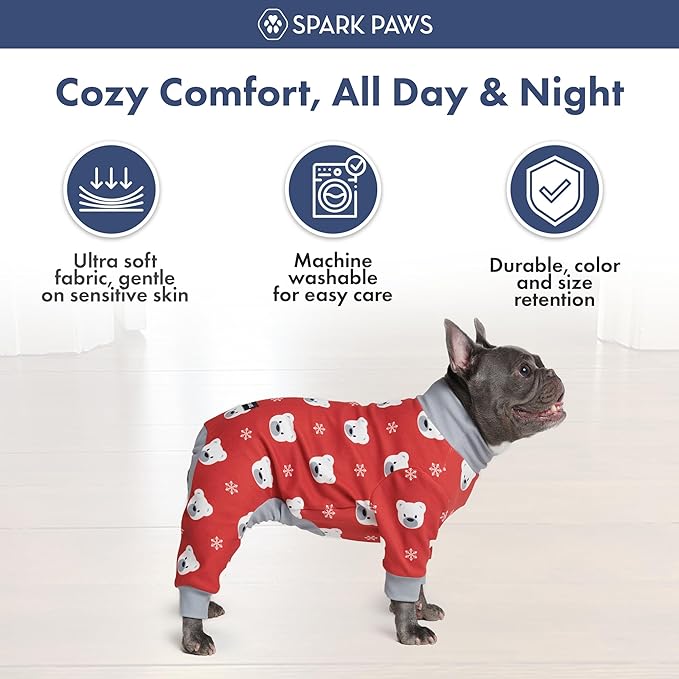 Spark Paws Dog Christmas Pajama, Dog Recovery Suit Male, Onesie, Ultra-Soft and 4-Way Stretch, for Small Medium and Large Breeds - Polar Bear - M