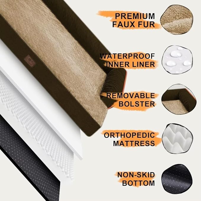 Small Dog Bed Waterproof Orthopedic Dog Beds for Medium Sized Dogs Comfy Pet Cat Bed with Sides, Washable Removable Cover