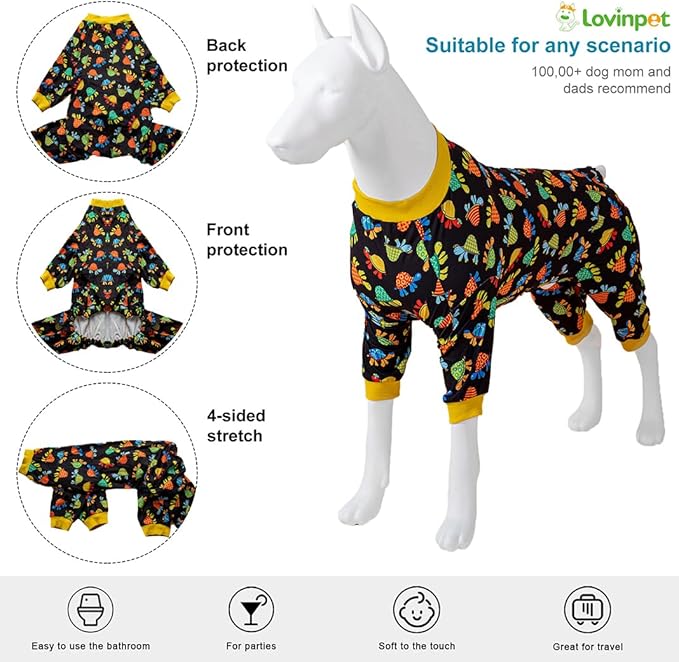 LovinPet Large Dog Outfits for Female Dogs, Pet Anxiety Relief Shirt, Sun Protectiont, Comfy Stretchy Fabric, Black Turtle Print, Pitbull Shirt,Large