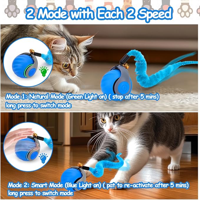 2PCS Interactive Cat Toy Ball, Rechargeable Cat Toys for Indoor Cats