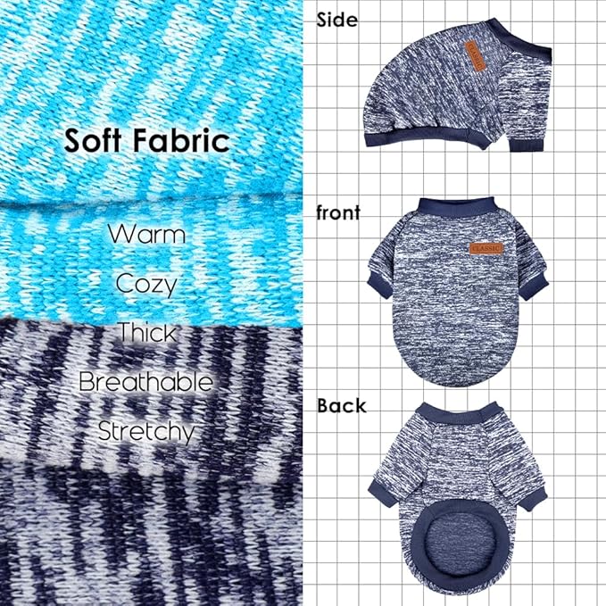 3 Pack Dog Sweaters for Small Dogs Girl Boy Winter Fleece Clothes Warm Soft Dog Sweatshirt Outfit for Dogs Cats Pet Apparel (Navy Blue+Light Blue, Small)