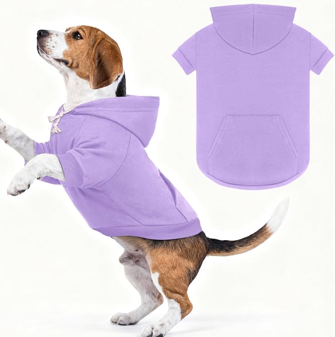 Dog Sweaters,Dog Hoodie,Cozy Fleece Interior Sweatshirt with Hood & Pocket,Leash Hole,Pet Clothes Sweater for Small,Medium,and Large Dogs,Light Purple&2XL