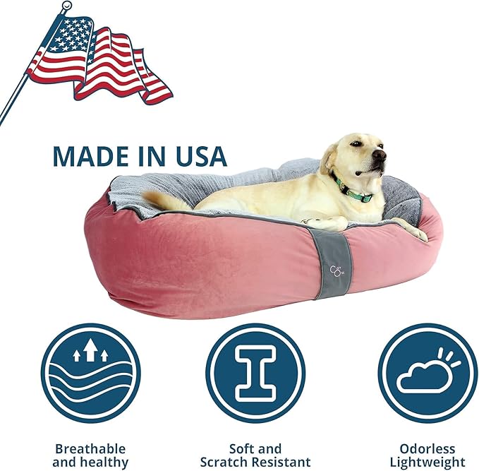 COZY ONE Mia Collection Self-Warming Oval Dog Bed - Ultra-Soft Plush Dream Pet Bed with Removable Velvet Cover - Cozy Dog Beds for Small Dogs (27x24x8 Inch, Pink) - Made in USA