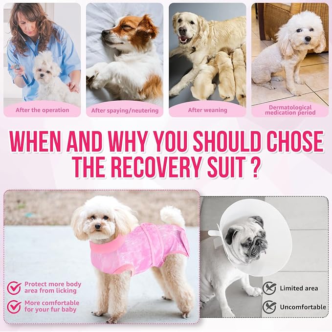 SlowTon Dog Surgery Recovery Suit - Zipper On Dog Onesies After Surgery for Female Male Dogs, Abdominal Wounds Bandages Cone/E-Collar Alternative Dogs Surgical Body Suit (Pink-Tie Dye,L)