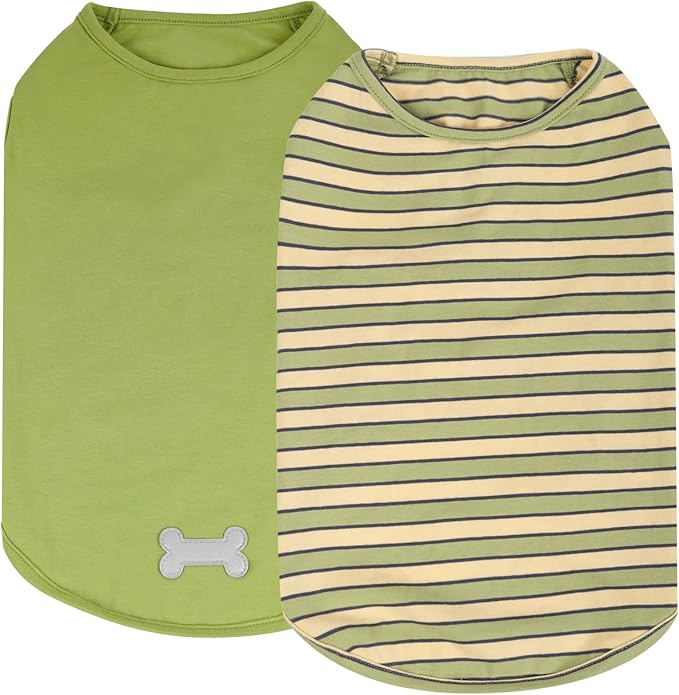 KYEESE 2Pack Dog Shirt, Soft Striped Dogs T Shirts, Lightweight Doggie Tank Top Cat Clothes, Sleeveless Dog Shirt for Small Dogs, Stretchy Pet Vest, Green, Medium