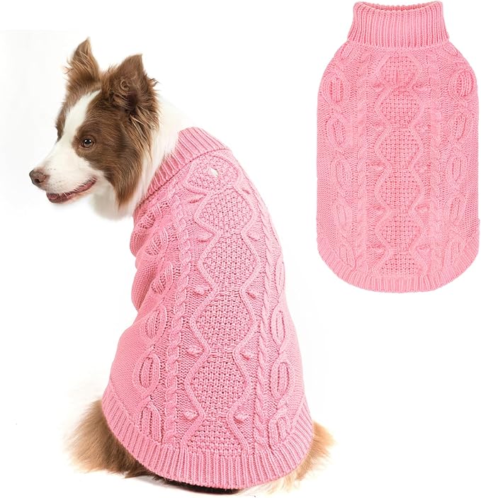 SCENEREAL Knitted Dog Sweater for Small Medium Large Dogs, Cat Dog Winter Coat Warm Sweartershirts Outfits, Classic Pet Clothes with Leash Hole, Soft Pet Knitwear Apparel for Girls Boys, Pink ML