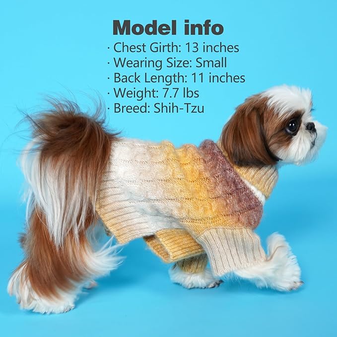 KYEESE Dog Sweater Thick Cable Knit Pet Sweater Gradient Color Small Dog Sweater Fuzzy Warm with Sleeves, Brown, X-Small