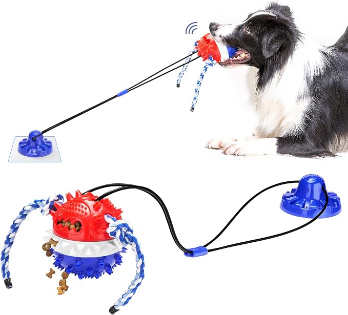 Interactive Dog Toys Aggressive Chewer Suction Cup Tug of War, Indestructible Puzzle Toys & Treat Dispensing Ball for Dog Enrichment