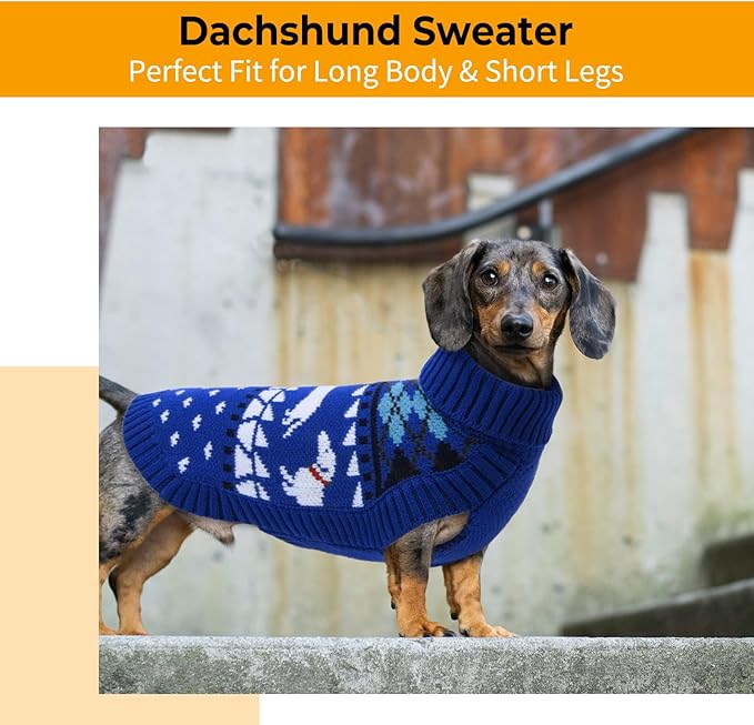 Lelepet Dachshund Sweater, Turtleneck Dog Sweaters for Small Dogs, Warm Pullover Knitted Pet Coat, Cold Weather Dachshund Clothes, Fall/Winter Cozy Outfit (XS-XL)