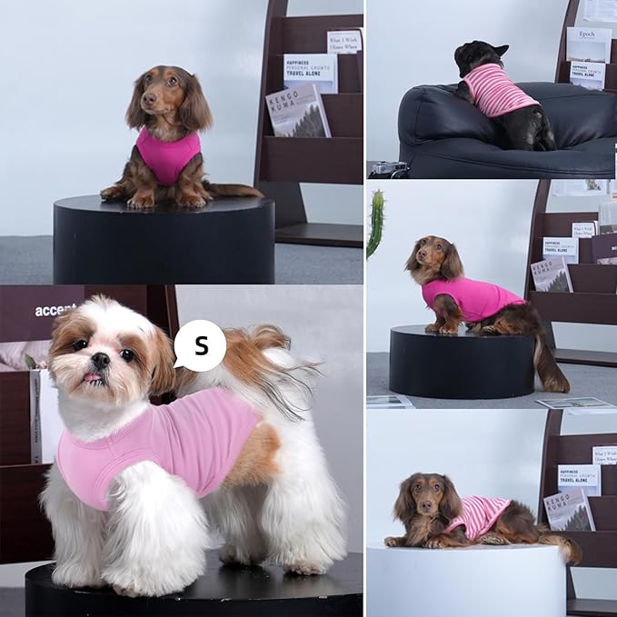 3 Pack Pink Striped Dog T Shirt for Small Dogs,Medium Sleeveless Dachshund Tee for Rainy Weather,Keep Body Heat After Runing,Lightweight Shirt Grass Protection Skin(Pink,M)