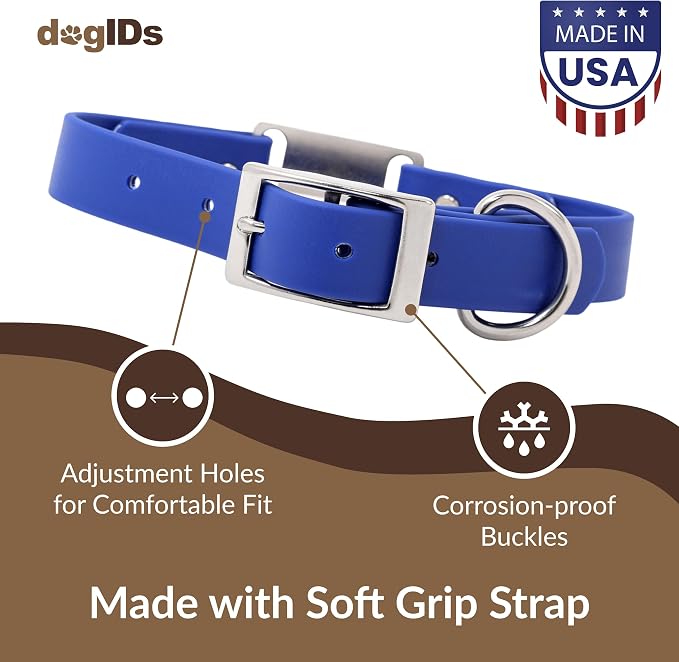 dogIDs Personalized Dog Collar – ScruffTag Custom Waterproof Biothane Dog Collar with Laser-Engraved Name, Durable & Odor-Resistant – USA Made | Blue, 5/8 in x 12 in (Fits Neck Sizes 11-13 in)