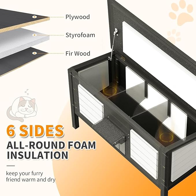 Herture Outdoor Cat House Weatherproof,47.24" Large Insulated Cat House Outdoor with All-Round Foam,Outdoor Cat Shelter for Winter,Feral Cat Shelter for Multiple Cats,Wooden Stray Cat Condo PG01DHZ