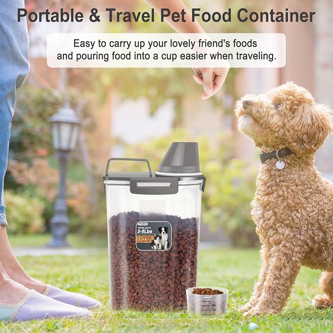Dog Cat Food Storage Container with Cup (Dark Olive, 2.5L)