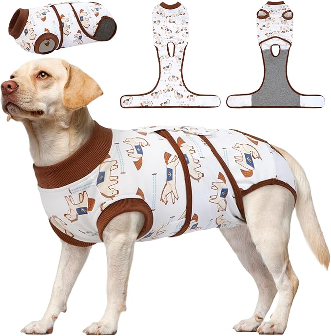 Kuoser Dog Recovery Suit for Post-Surgery Care, Spay Neuter Bodysuit for Female & Male Dogs, Anti-Licking Surgical Onesie, Snug Fit for Abdominal Wound Protection & Skin Healing, BrownPony XL