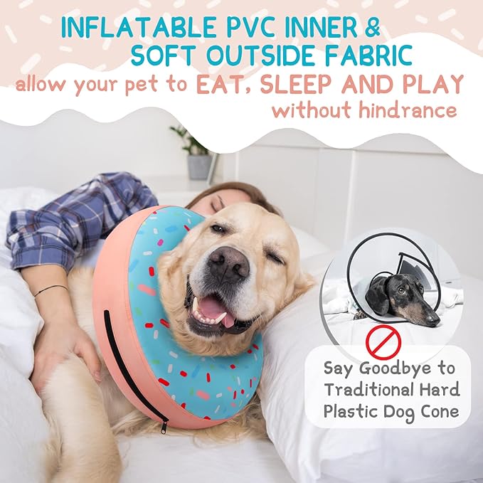 Supet Inflatable Dog Cone Collar Alternative After Surgery, Doggie Neck Donut Collar Recovery ECollar for Post Surgery, Soft Dog Cone for Small Medium Puppies Cats