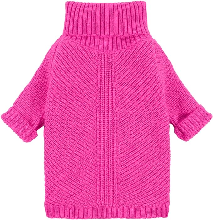 Fitwarm Valentines Dog Turtleneck Sweater, Dog Winter Clothes for Small Dogs Girl, Knitted Pet Coat, Cat Outfit, Hot Pink, XS