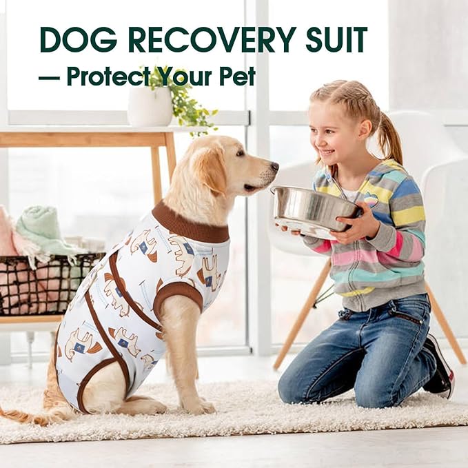Kuoser Dog Recovery Suit for Post-Surgery Care, Spay Neuter Bodysuit for Female & Male Dogs, Anti-Licking Surgical Onesie, Snug Fit for Abdominal Wound Protection & Skin Healing, BrownPony XXL