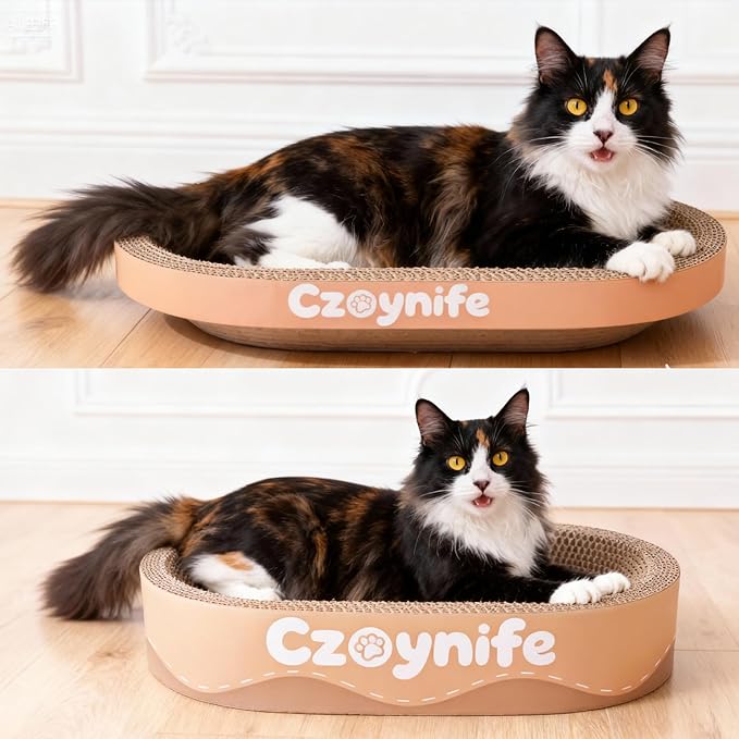 Czoynife 3PCS Cat Scratcher Cardboard, Oval Cat Scratch Pad Bowl Nest for Indoor Cats, Round Cat Scratching Board Corrugated Lounge Cat Bed, Furniture Protector for Couch (Brown, 17 * 11.5 in)