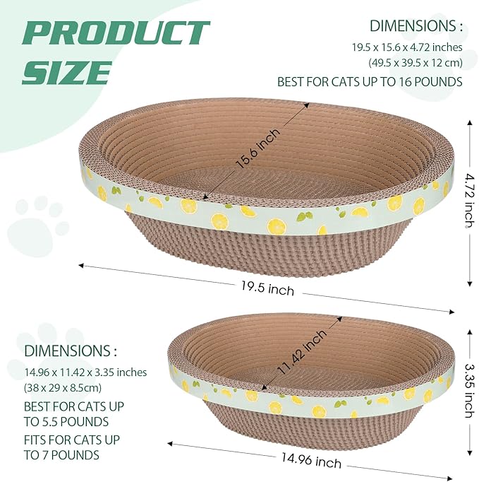 2pc Set Includes 1 X 19.5 Large + 1 X 14.96 Cute Cat Scratcher Cardboard Bed Lounger Couch, Cat Scratching Board Lounge Box Durable, Corrugated Cat Scratch Pad for Indoor Cats Furniture Protector