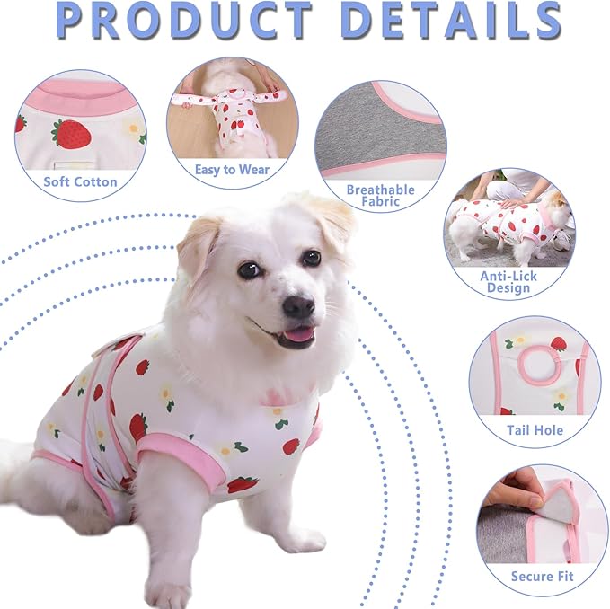 PET Glam Recovery Suit for Dogs Cats, After Surgery, Alternative E-Collar Dog CAT. PET Shirt Breathable Abdominal Wounds, Neuter Cotton, Prevent Licking Onesie Surgical (RED, XXL)