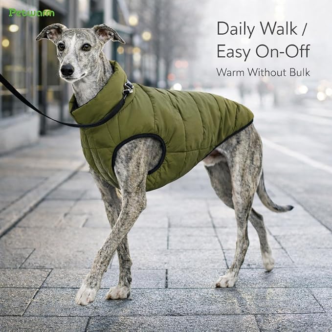 PetWarm Reversible Dog Winter Coat, Windproof Dog Puffer Vest, Soft Vest for Dogs with Hook-and-Loop Strap for Easy Dressing, Waterproof Coat for Dogs with Adjustable Fit, Green, XL