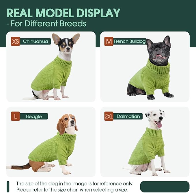 Kuoser XXL Dog Sweater, Dog Sweaters for Extra Large Dogs Girl Boy, Pet Christmas Sweaters Winter Big Puppy Turtleneck Knitwear, Pet Thick Warm Sweater for Large Size Dogs, Green 2XL