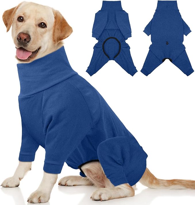 Dog Winter Coat Soft Fleece Pullover Pajamas, Fullbody Dog Cold Weather Jacket, Warm Pullover Doggie Winter Thermal 4-Legged Onesie Jumpsuit,High Collar Snowsuit Sweater for Dogs（Blue，XL