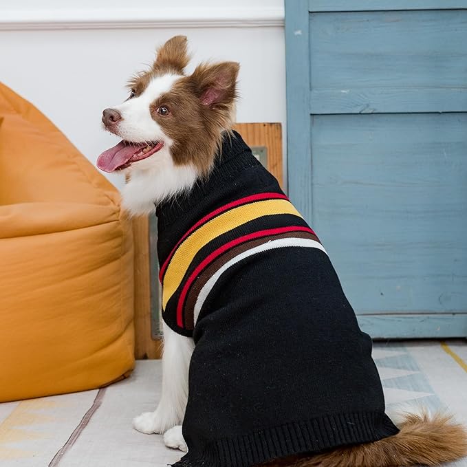 PAWCHIE Dog Sweater for Large Size Girls Boys, Warm Coat Turtleneck Thick Clothes With Leash Hole, Stretchy Knitted Outfit for Small to Large Doggy Puppy Cat, Black XL