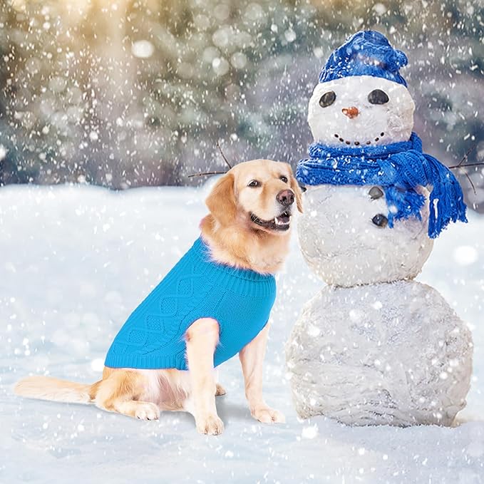 BINGPET Thermal Knitted Dog Sweater for Small Medium Large Dogs,Winter Puppy Cat Coat Warm Sweartershirts Outfits,Classic Cable Knit Turtleneck Pullover Dog Jumper Coat Warm Sweartershirts
