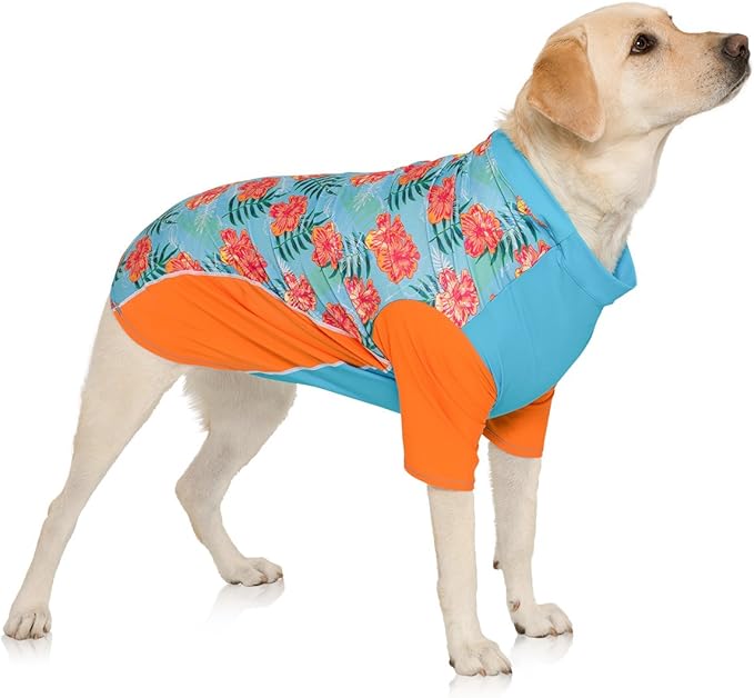 PlayaPup Dog Sun Shirt, USA Made (UPF 50+), Tropical Blazing Island, 2X-Large