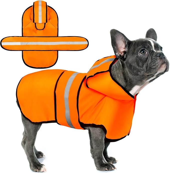 Paiaite Dog Raincoat: Hooded Slicker Poncho, Durable Waterproof Jacket with Reflective Stripes for Safety, Convenient Leash Hole Adjustable Fit, Perfect for Small, Medium Large Dogs Orange L