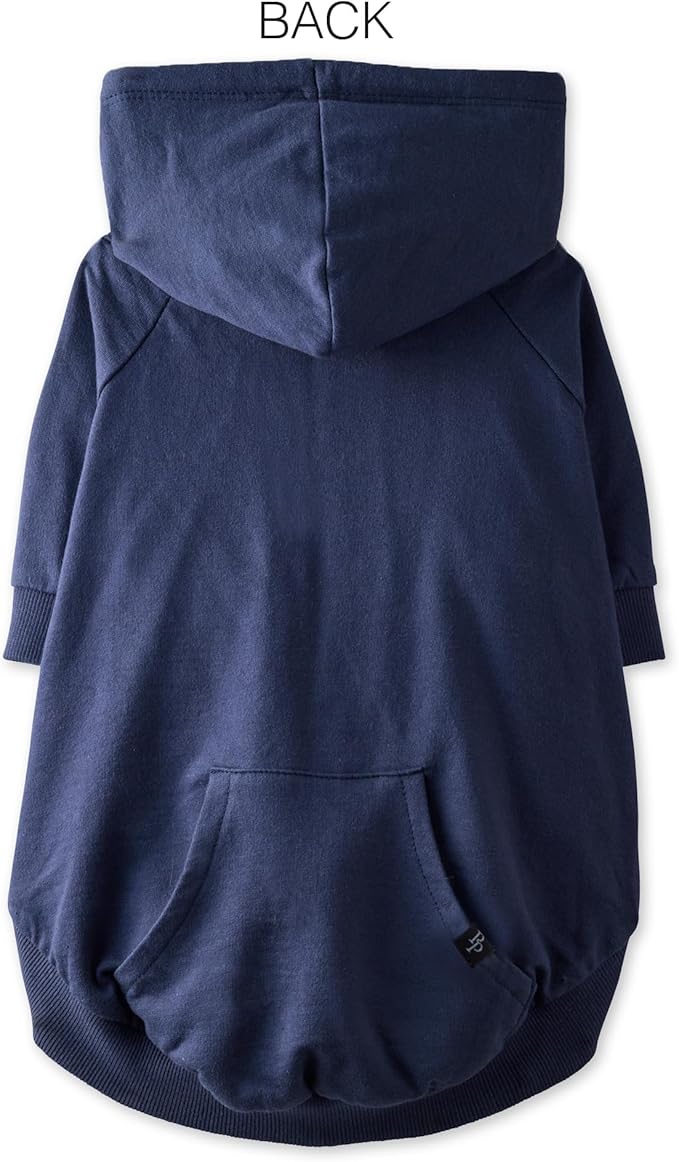 Rocky II - The Extra Comfy Hoodie, Organic Cotton and Recycled Poly Dog Hoodie Pet Coat Sweater for Small, Medium, Large Dogs, Navy, Small