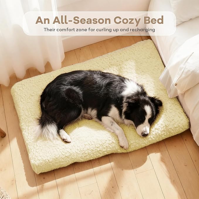 Mora Pets Cat Bed Comfy Puppy Crate Beds Plush Cat Sleeping Mat Washable Pets Mattress Anti-Slip Kitten Bed Soft Kennel Pad for Small Dogs Cats Breeds, 23" x 18", Yellow