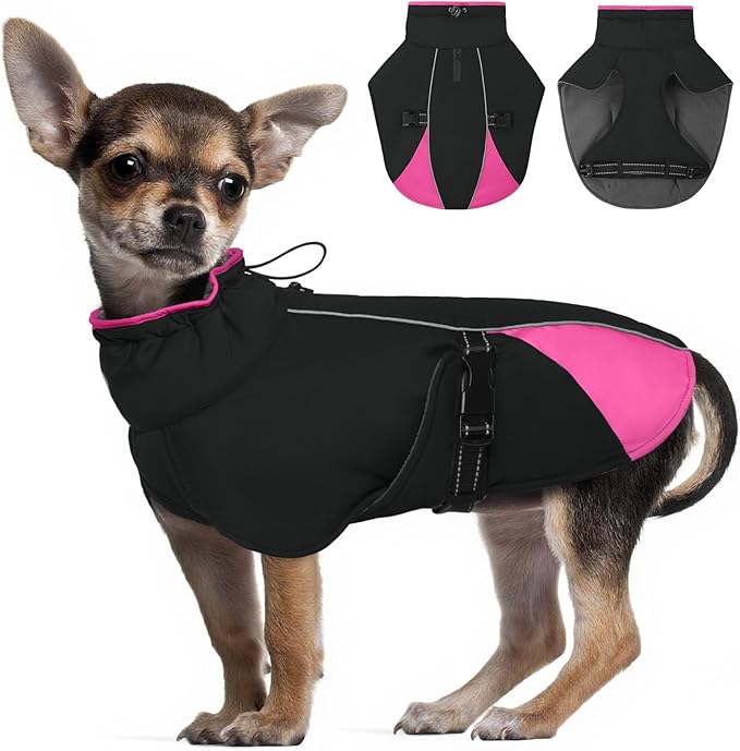 Dog Coat for Small to Large Dogs – Water Resistant Jacket with Soft Fleece Lining, Adjustable Fit and Reflective Trim Pink M