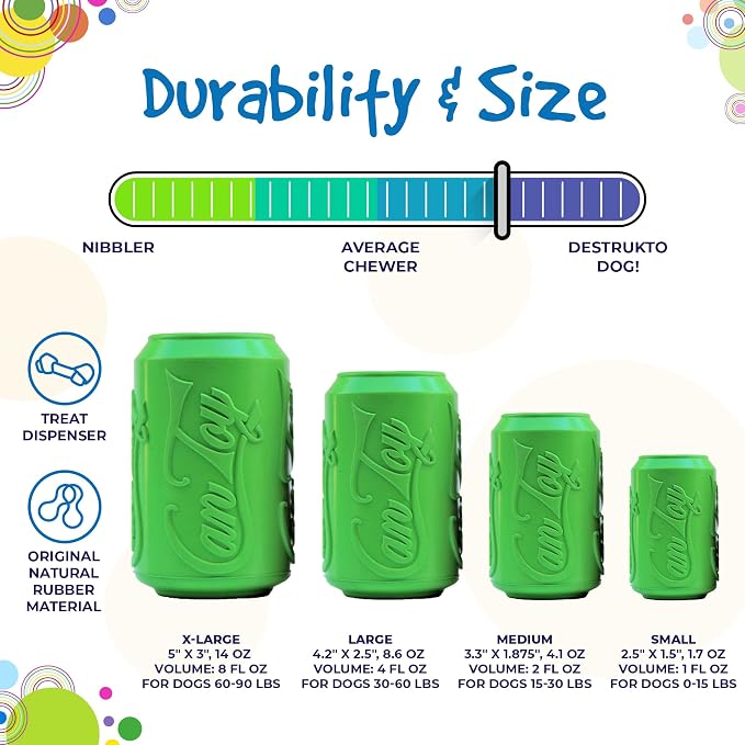SodaPup Soda Can – Durable Dog Treat Dispenser & Chew Toy Made in USA from Non-Toxic, Pet Safe, Food Safe Natural Rubber Material for Mental Stimulation, Problem Chewing, Calming Nerves, & More