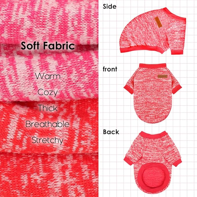3 Pack Dog Sweaters for Small Dogs Girl Boy Winter Fleece Clothes Warm Soft Dog Sweatshirt Outfit for Dogs Cats Pet Apparel (Rose+Red, Medium)