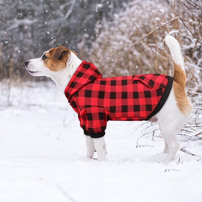 Dog Hoodie Sweater Red Buffalo Plaid Pet Clothes Warm and Soft Breathable Cozy Large Pet Sweater Dog Hoodies for Large Dogs with Pocket(L)
